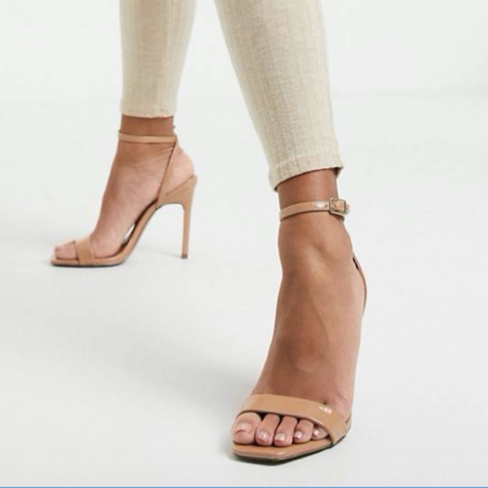 ASOS DESIGN Nala barely there heeled sandals in beige patent